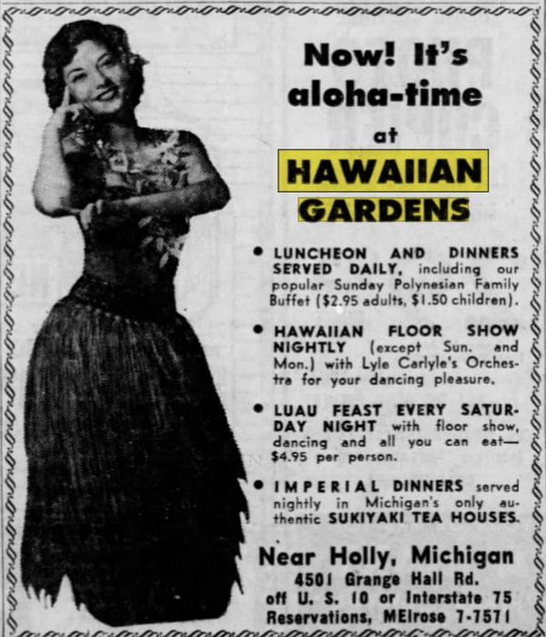 Hawaiian Gardens Restaurant and Motel - May 1963 Ad